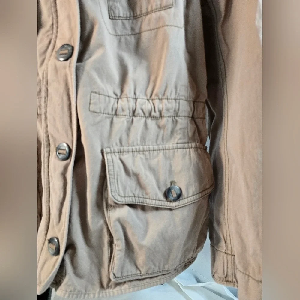 Ann Taylor LOFT Womens XL Tan Khaki Utility Field Jacket Button Front Drawstring - Picture 3 of 10